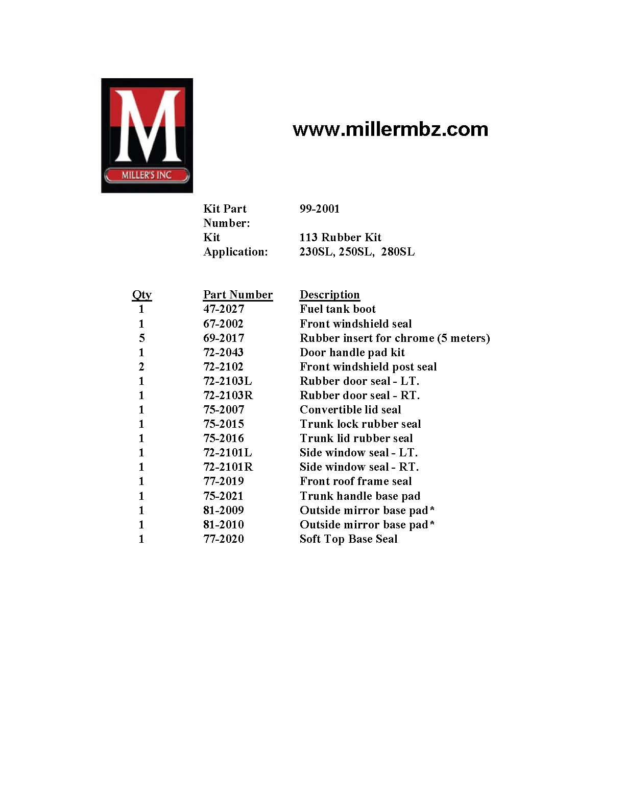 113 CHASSIS RUBBER KIT